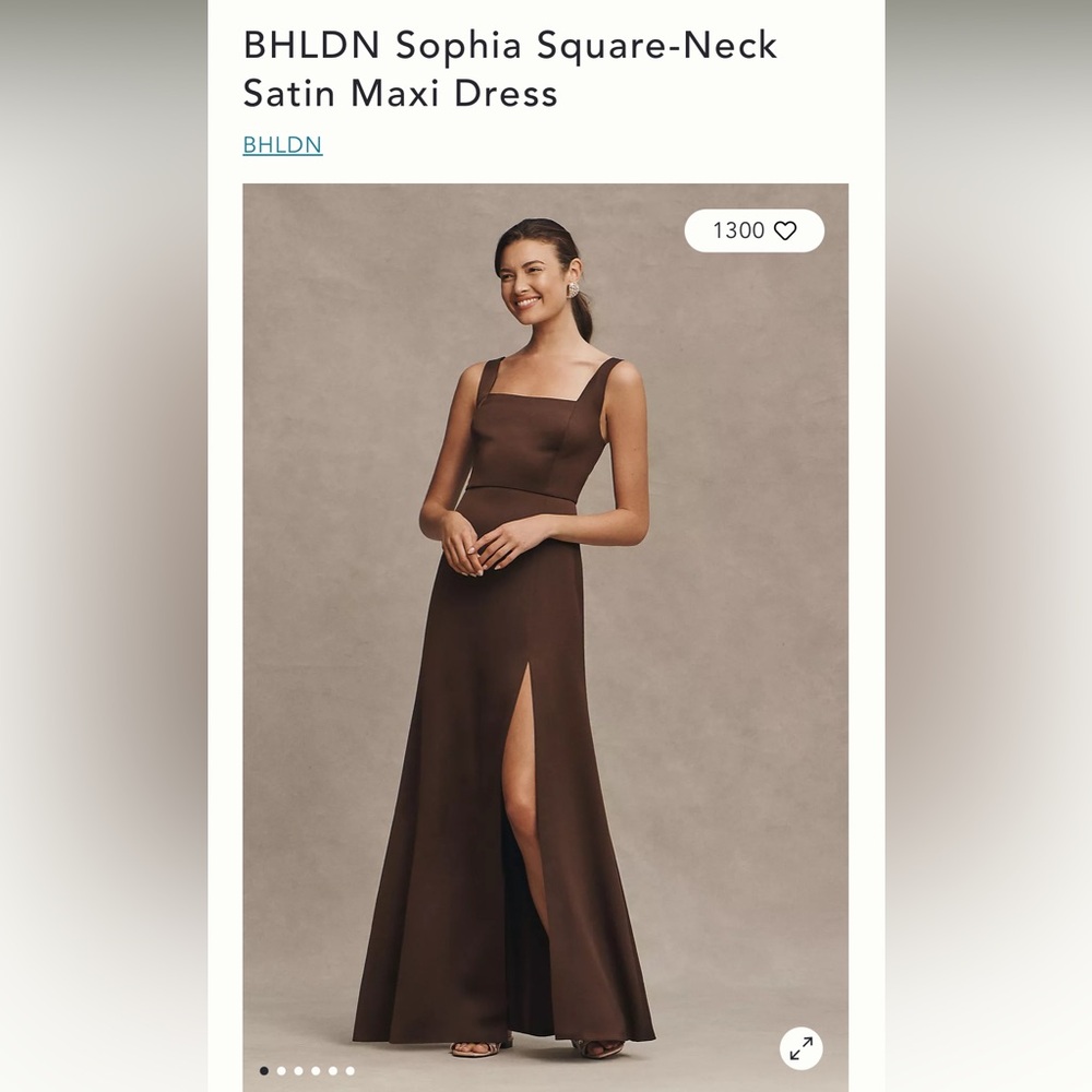Anthropologie BHLDN Sophia Square Neck Maxi Satin Dress size L